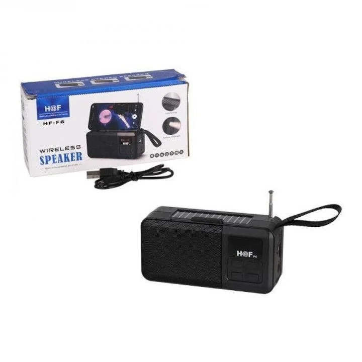 Boxa portabila, Radio portabil , Incarcare solara, Bluetooth, Lanterna, USB, Card, AUX, Negru/ radio pescuit/ cort [3]