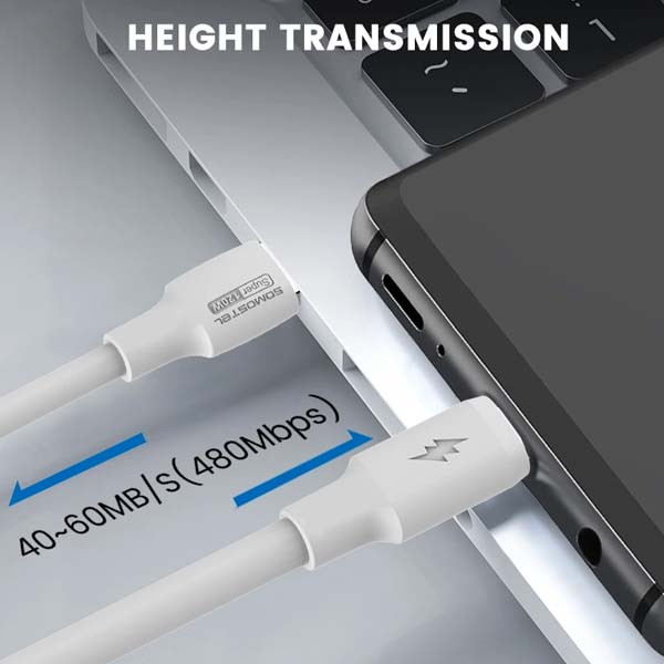 Cablu date Usb A la Type C 6A 120W 1m Quick Charge QC3.0 White Powerline SMS-BA02 [5]