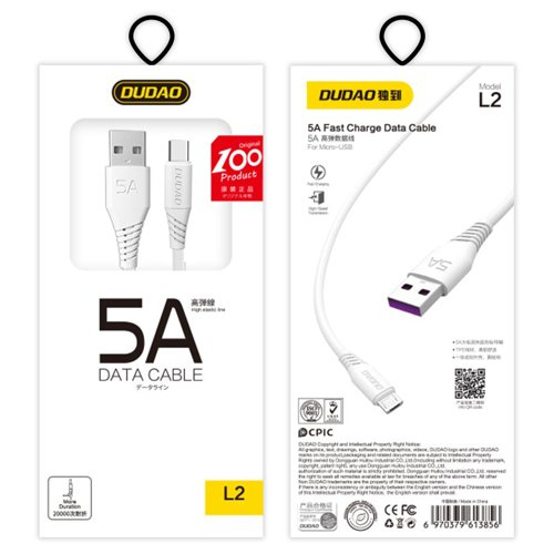 Cablu date USB Type C, Dudao,  5A Lungime 2 metri white [3]