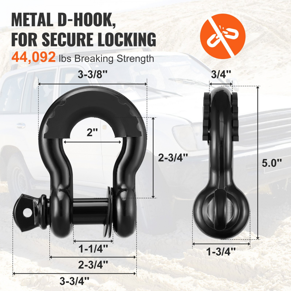 Kit de recuperare pentru off-road, 3" x 30", Kit de recuperare pentru troliu rezistent cu o curea de remorcare din poliester cu o capacitate de 30.000 lbs, 44.092 lbs cartușe cu inel în D, sac d [8]