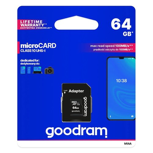 Card de memorie Micro SD Goodram Microcard 64 GB micro SD XC UHS-I class 10 memory card, SD adapter (M1AA-0640R12) [1]