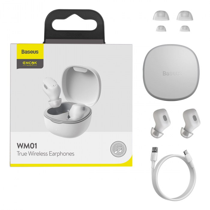 Casca Bluethoot Baseus Encok WM01 TWS Wireless In-Ear Bluetooth 5.3 Headphones White Upgraded Version [8]