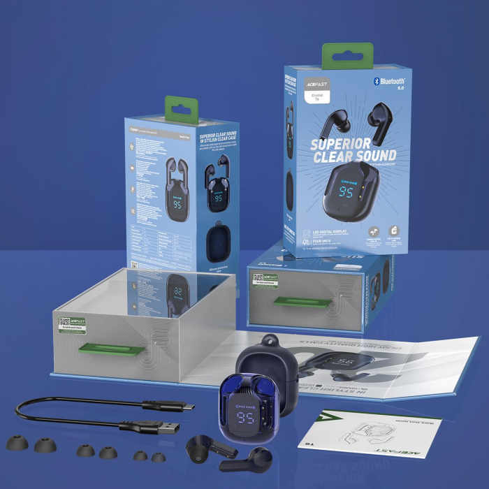 Casca Bluethoot Acefast in-ear wireless headphones TWS Bluetooth blue [4]