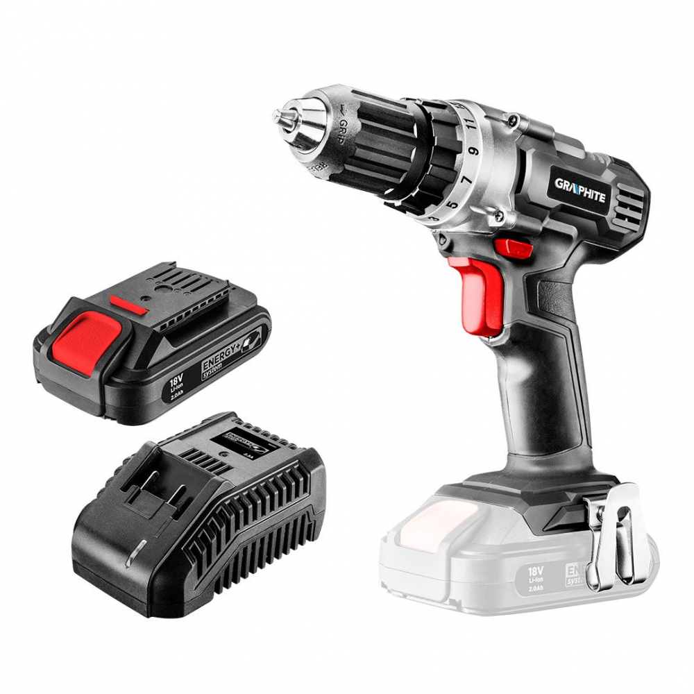 Masina de gaurit/insurubat Energy+ 18V, Li-Ion, suport 10 mm, acumulator 2 Ah, incarcator GRAPHITE [4]