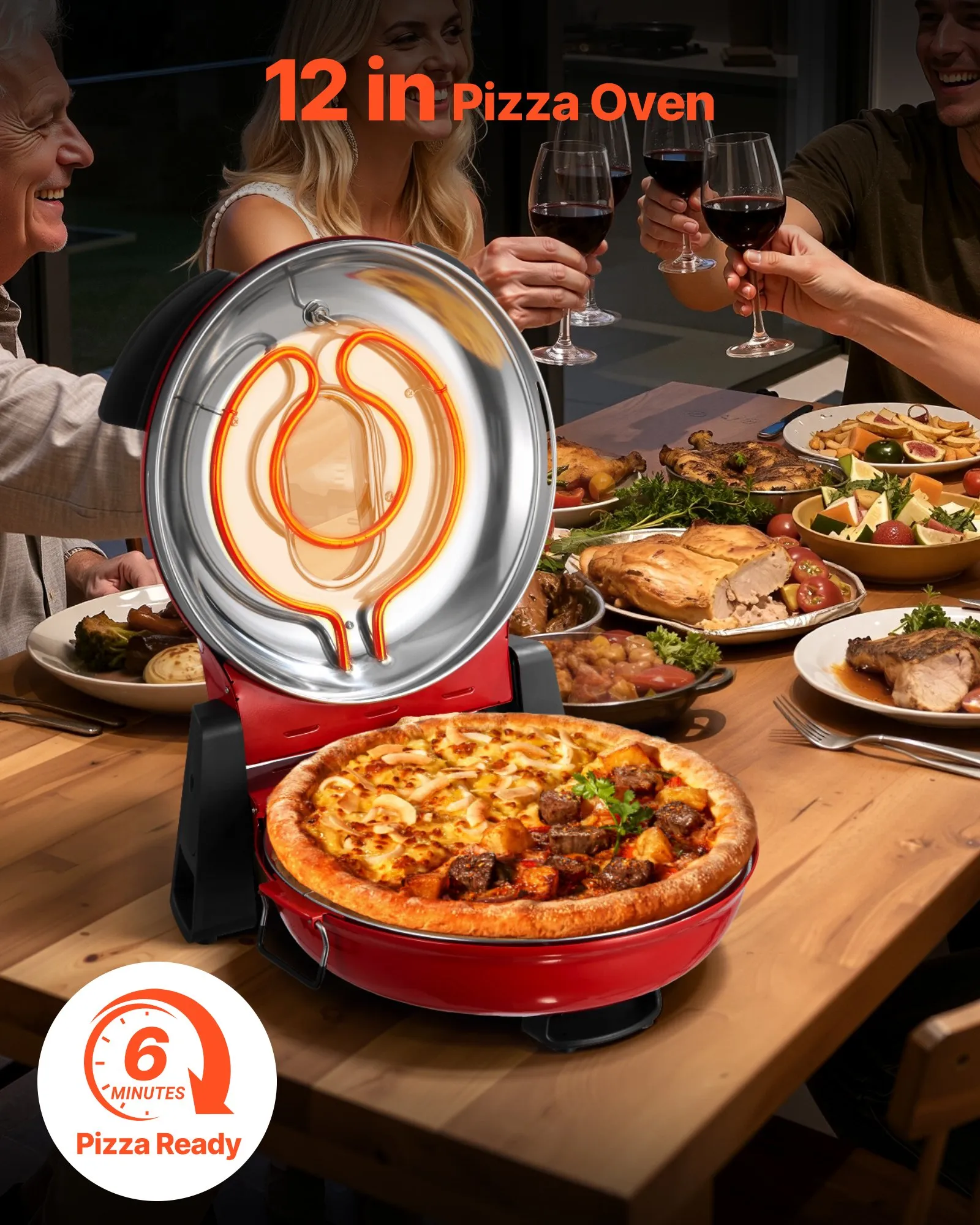 Cuptor Pizza Electric 1200W cu Piatră de Cordierit 12 Inch 420°C Roșu [5]