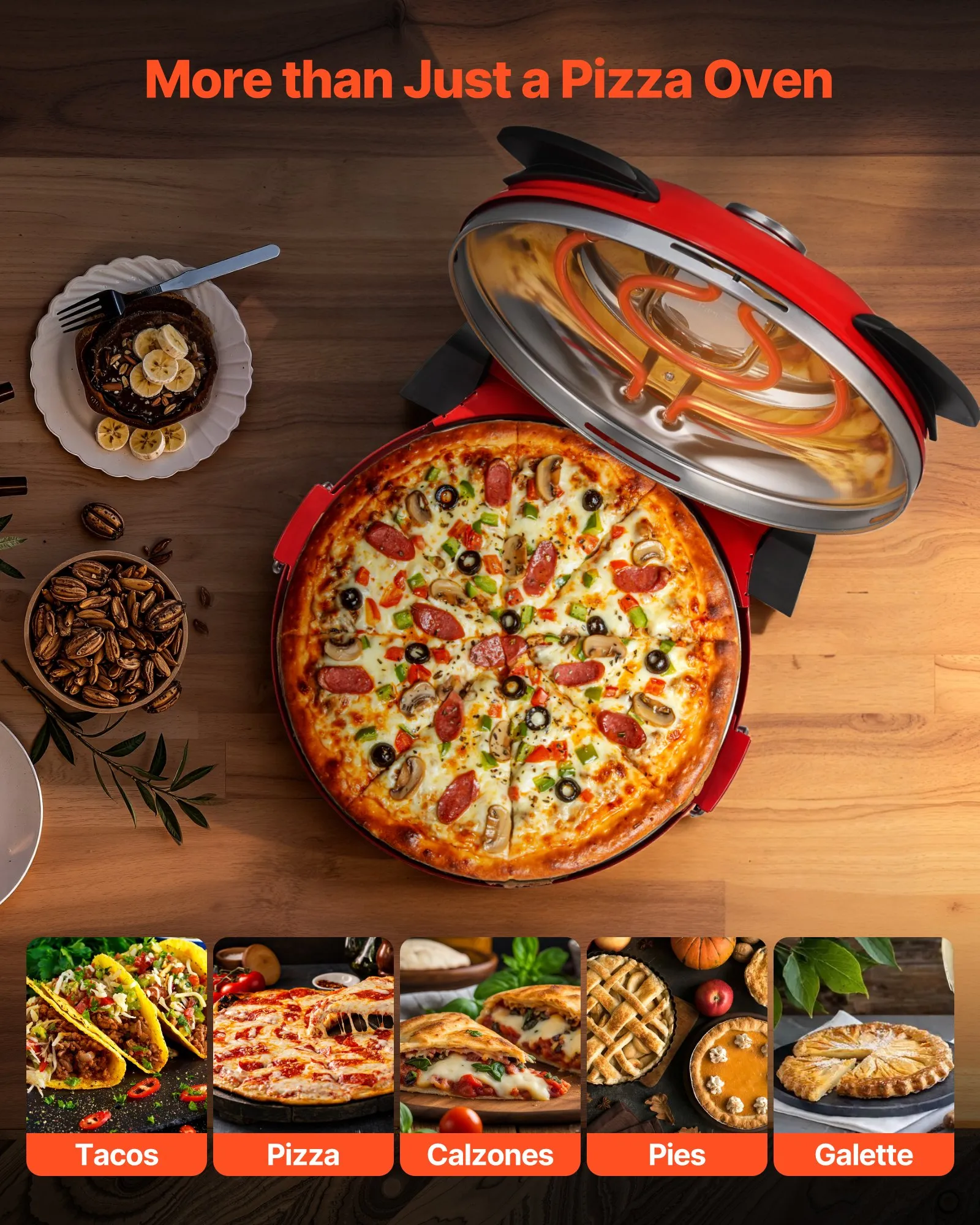 Cuptor Pizza Electric 1200W cu Piatră de Cordierit 12 Inch 420°C Roșu [2]