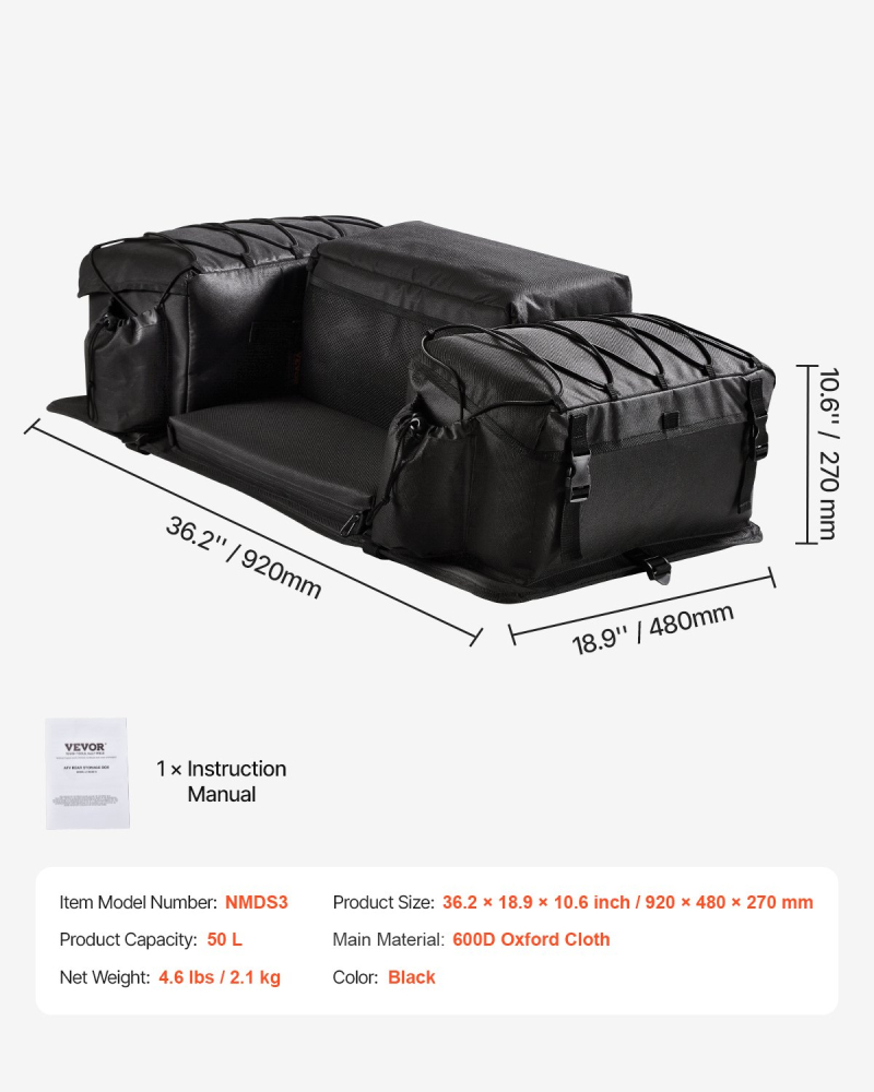 Cutie spate ATV textilă Oxford 50L – geantă și ladă rezistentă la apă [4]