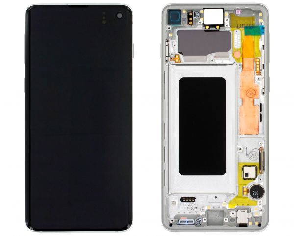 Ecran Display cu Baterie Samsung S10 G973 Alb, Rama Silver GH82-18835B [3]