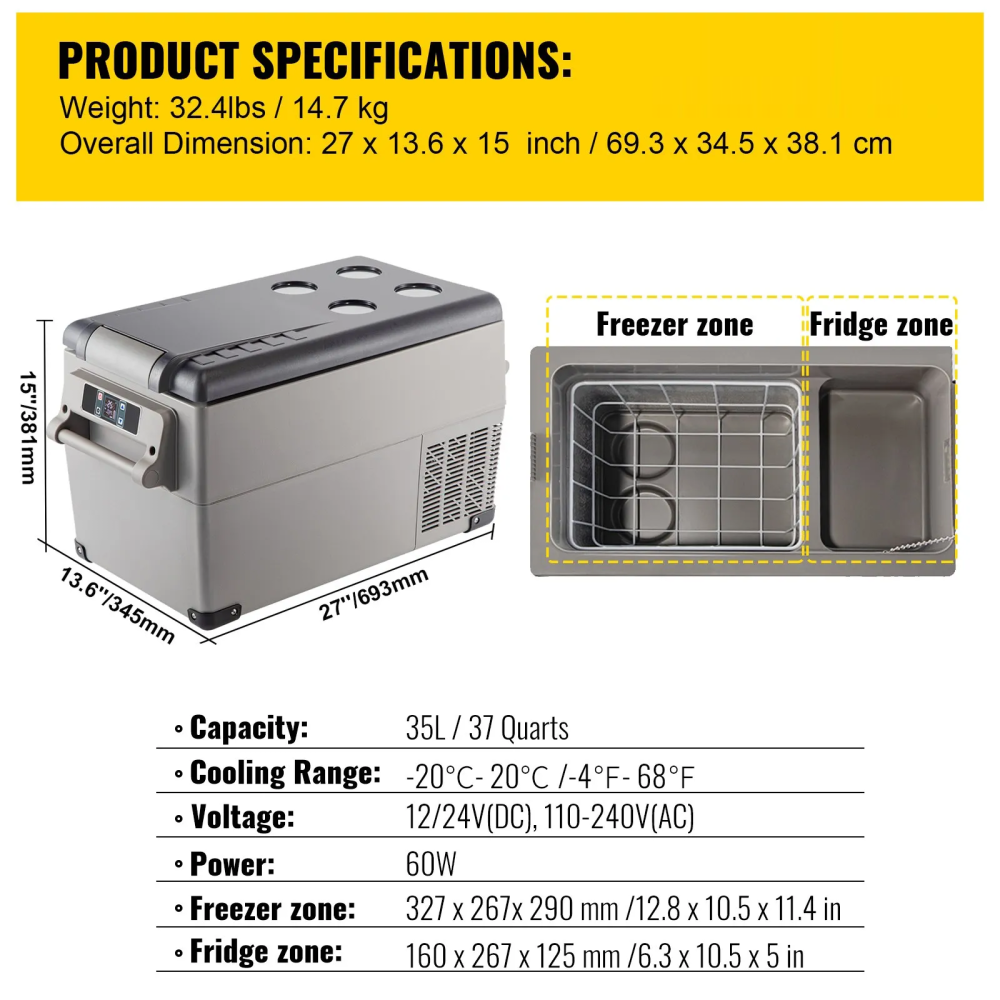Frigider auto cu compresor 35L portabil 12V 24V pentru TIR camion camping și autorulotă [4]