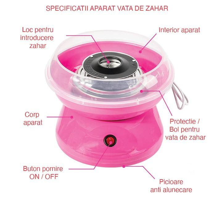 Aparat de facut vata de zahar cu lingura masura, Cu picioare anti-alunecare, Roz [4]