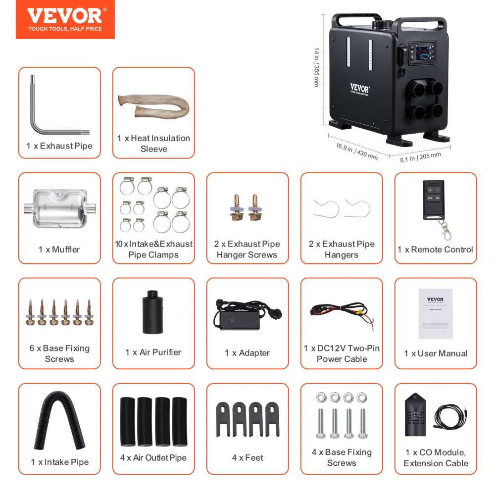 Incalzitor stationar, sirocou 12V, 220V ,Incalzitor aer pe motorina , 8KW,cu Telecomanda,Senzor CO2 cu alarma, Bluethoot 4 iesiri [2]