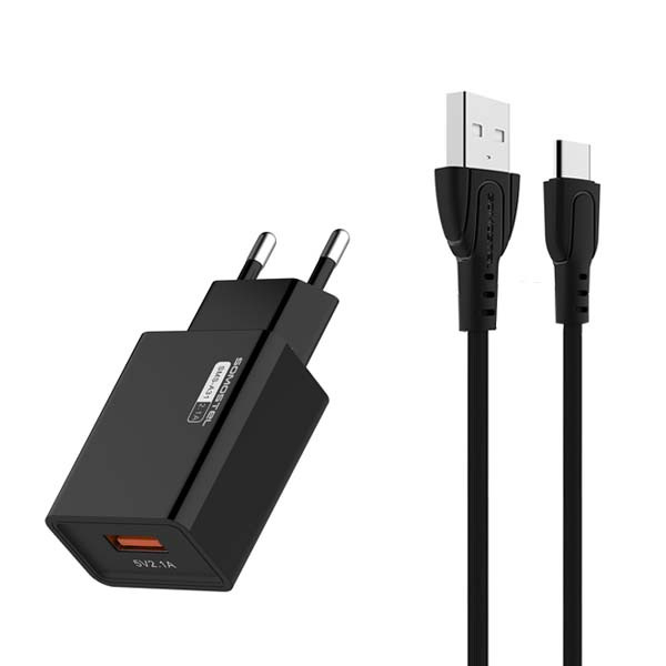 Incarcator cu cablu Type C, 2.1A 10W 1m Black SMS-A31 [2]