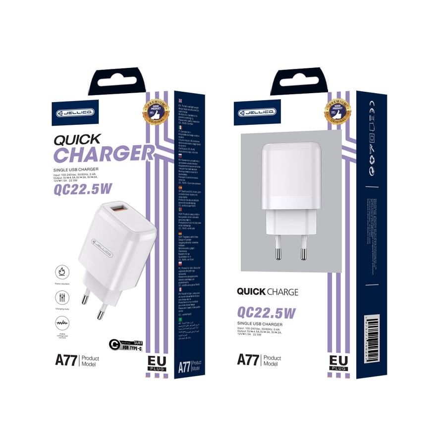 Pachet 10buc Incarcator cu cablu Type C PD 22.5W,  A77 , White QC3.0 [1]