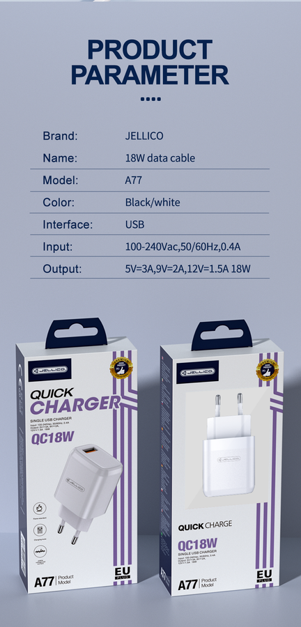 Incarcator cu cablu Type C PD 22.5W,  A77 , White QC3.0 [2]
