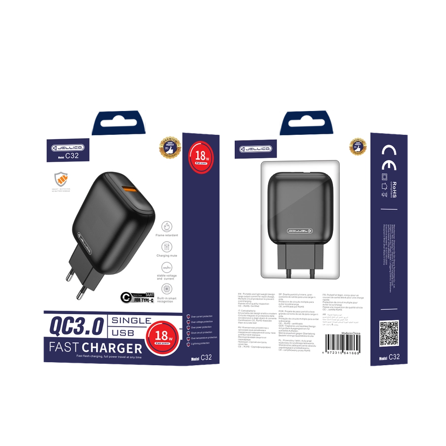 Incarcator cu cablu Type C PD 18W, C32, Black QC3.0 [1]
