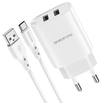 Incarcator cu cablu Type C usb c 2xUSB - 2,1A alb Borofone BN2 Super [2]