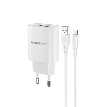 Incarcator cu cablu Type C usb c 2xUSB - 2,1A alb Borofone BN2 Super [3]