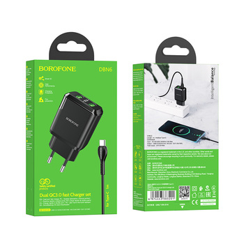 Incarcator cu cablu Type C usb c DBN6 Charmer - 2xUSB - QC 3.0 18W 3A Quick Charge Negru [4]