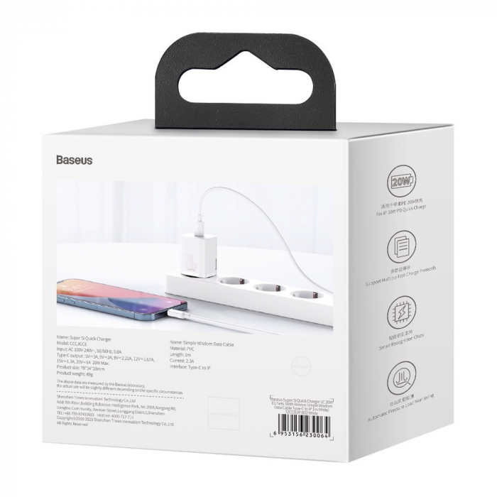 Incarcator iPhone Baseus Super Si 1C fast wall charger USB Type C 20 W Power Delivery + USB Type C - Lightning cable Incarcator iphone 14 [5]