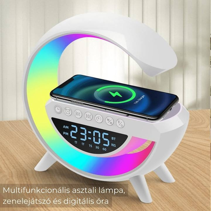 Incarcator Wireless cu difuzor bluethoot, lumini RGB si ceas alarma [7]