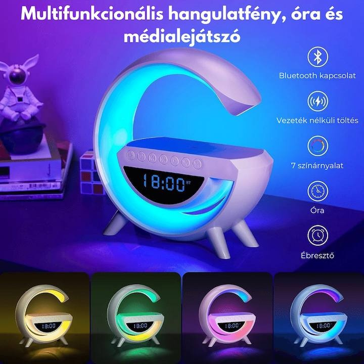 Incarcator Wireless cu difuzor bluethoot, lumini RGB si ceas alarma [2]