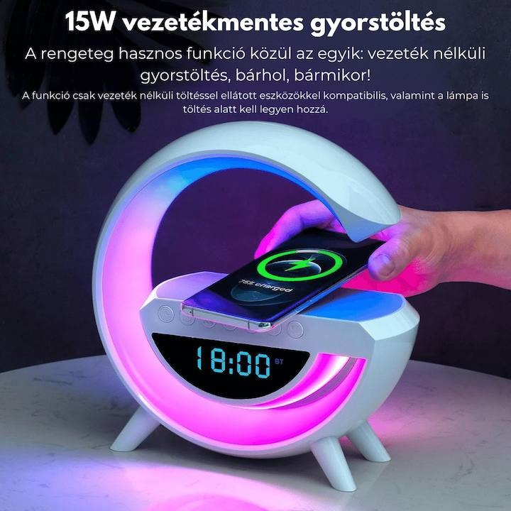 Incarcator Wireless cu difuzor bluethoot, lumini RGB si ceas alarma [3]