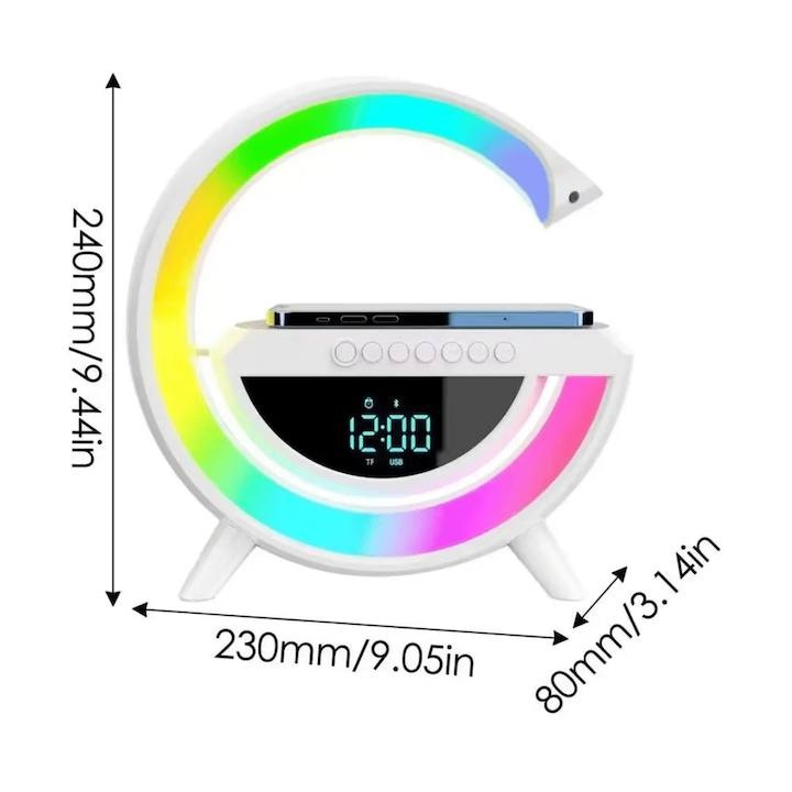 Incarcator Wireless cu difuzor bluethoot, lumini RGB si ceas alarma [4]