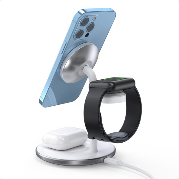 Incarcator Wireless iPhone MagSafe Statie incarcare , Choetech Induction Charger Stand for iPhone, Apple Watch, AirPods ALB [2]
