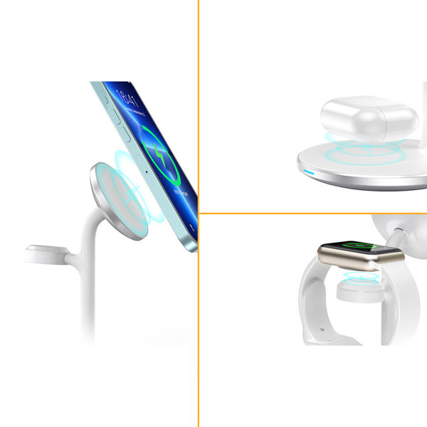Incarcator Wireless iPhone MagSafe Statie incarcare , Choetech Induction Charger Stand for iPhone, Apple Watch, AirPods ALB [7]
