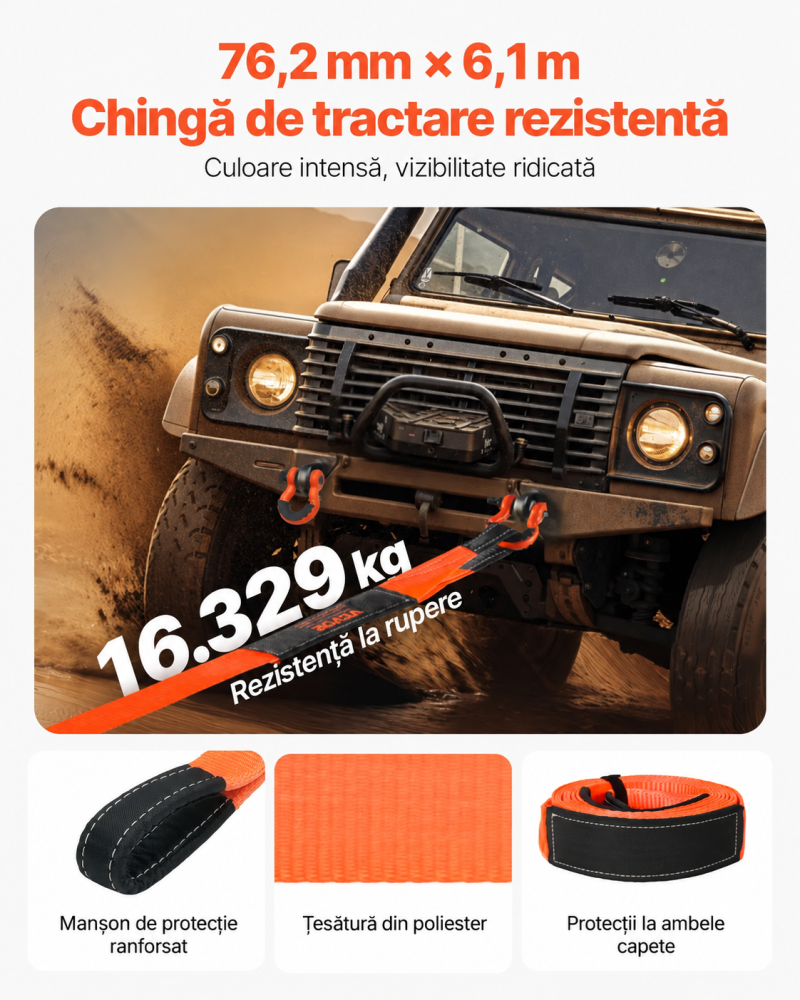 Kit chingă tractare off-road 6,1 m cu ocheți | Moka GSM [3]