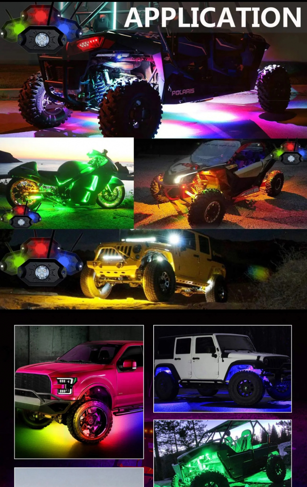 Kit lumini sub masina, Rock Lights, 8 module, cu aplicatie telefon si telecomanda , Maverick, Rzr, Can am, Polaris, Cf Moto, Segway - Copie [3]