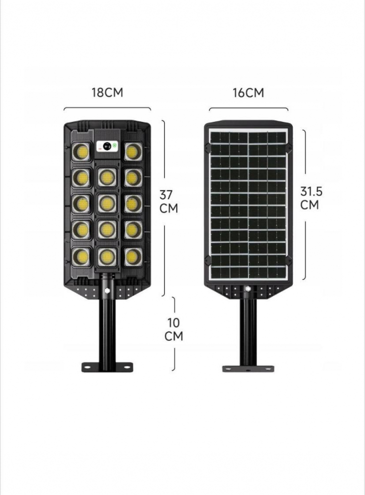 Lampa solara stradala LED 47cm, Senzori de miscare, Panou solar incorporat, Brat de montare si telecomanda cu functii multiple de setare a intensitatii luminoase si timpului de functionare, 287 SMD [2]