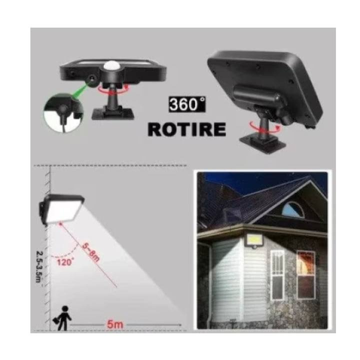 Set 2 lampi solare 30/50w, cu senzori de amurg, miscare si lumina, 3 moduri functionare, telecomanda, Negru, lampa solara [2]