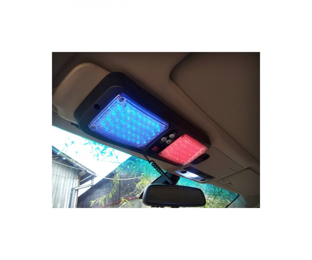 Lampa Stroboscopica Rosu Albastru led 12v, prindere pe Parasolar [2]