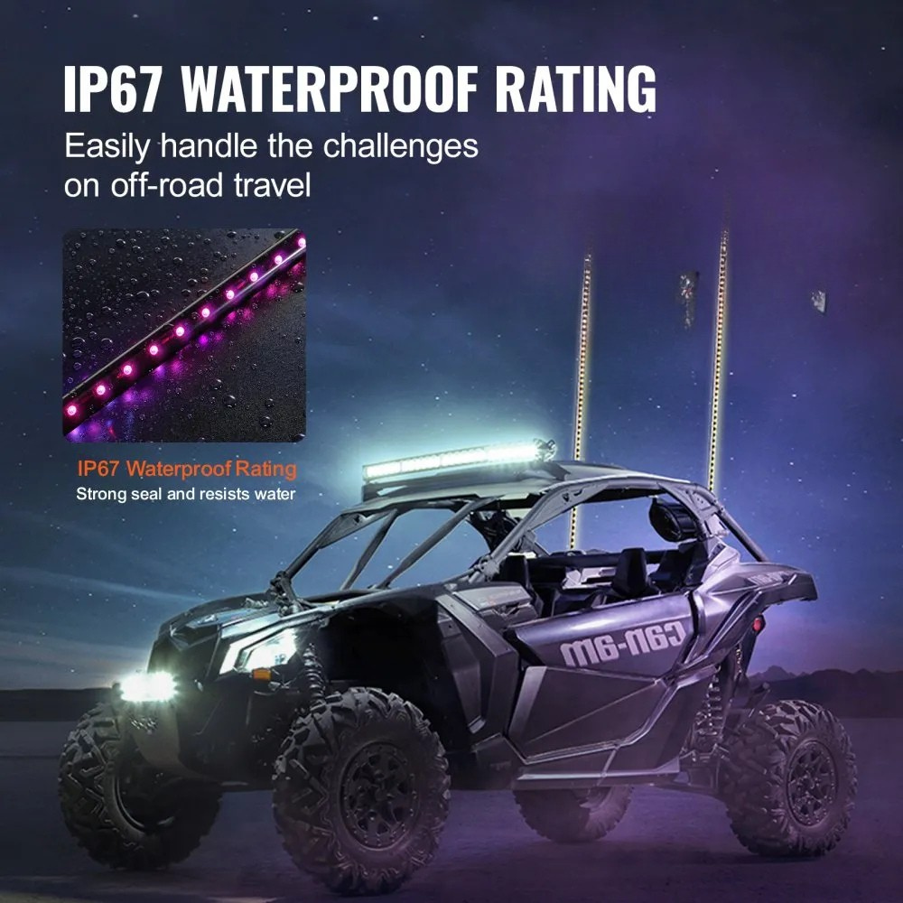 LED Whip Light 2buc  122cm  RGB Antenă spirală Lumină Aplicație de la distanță ATV UTV RZR, canam, cfmoto,polaris [2]