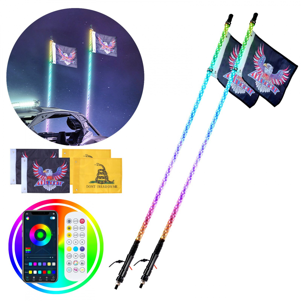 LED Whip Light 2buc  152cm  RGB Antenă spirală Lumină Aplicație de la distanță ATV UTV RZR, canam, cfmoto,polaris [7]