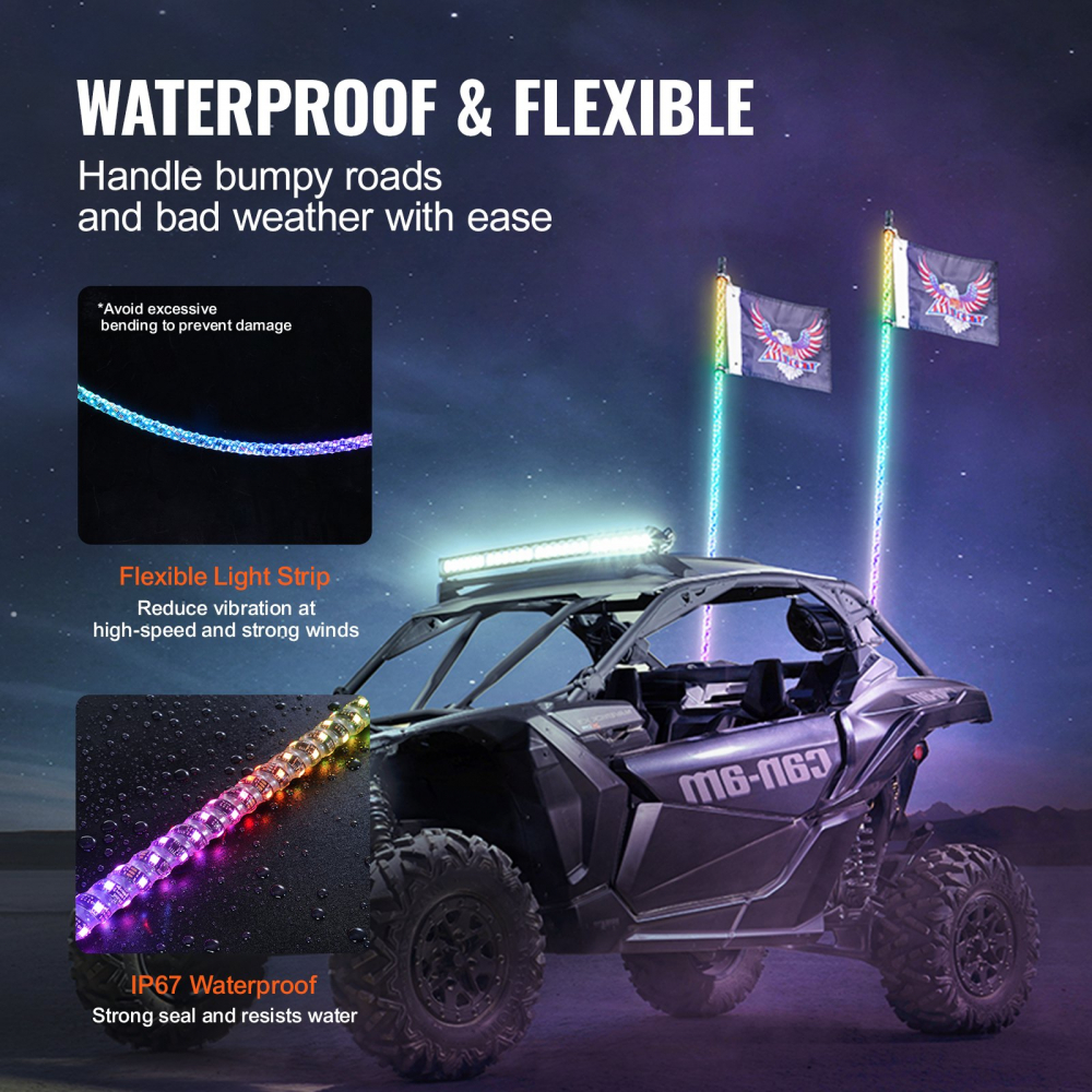 LED Whip Light 2buc  152cm  RGB Antenă spirală Lumină Aplicație de la distanță ATV UTV RZR, canam, cfmoto,polaris [3]