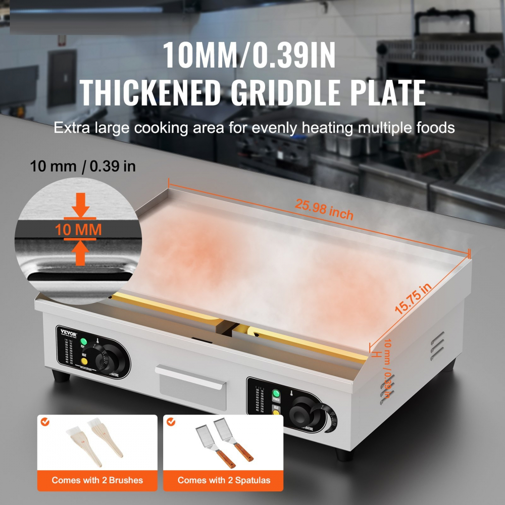 Grătar electric comercial 4000 W grătar plat, 50°C 300°C, 66cm, otel inoxidabil 201, Horeca [8]