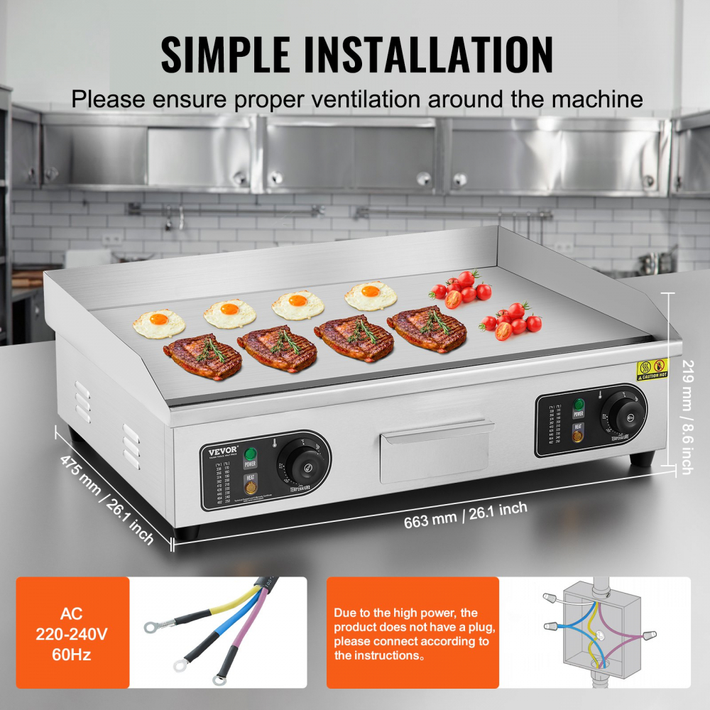 Grătar electric comercial 4000 W grătar plat, 50°C 300°C, 66cm, otel inoxidabil 201, Horeca [5]