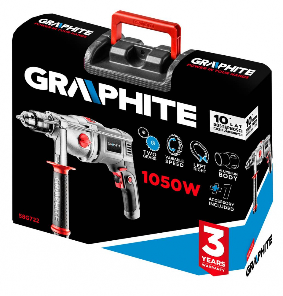 Masina de gaurit cu percutie 1050 W, doua viteze, mandrina cu cheie 13 mm, Ciocan rotopercutor BMC  GRAPHITE [3]
