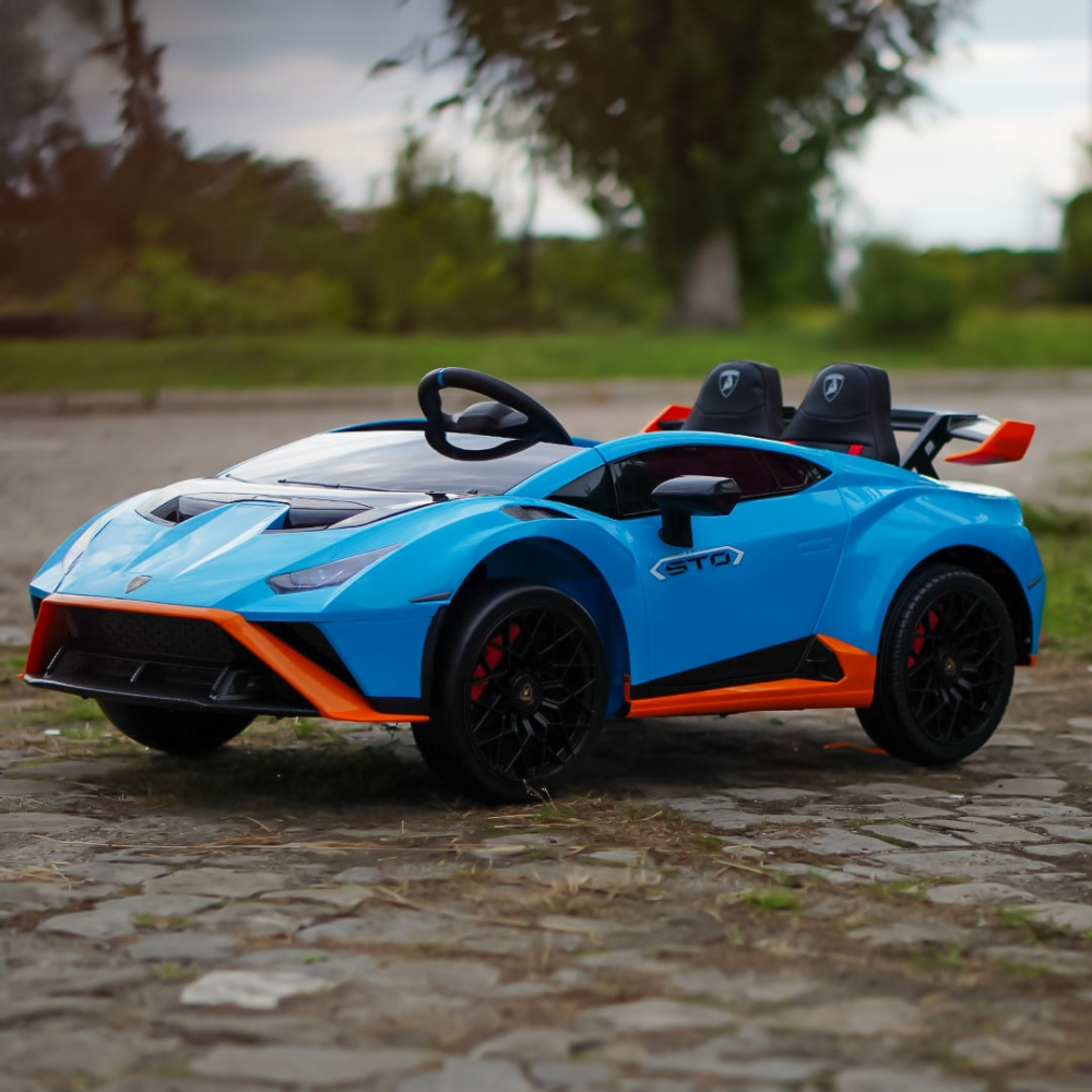 Mașinuță electrică Lamborghini Huracan STO albastră față drift [4]