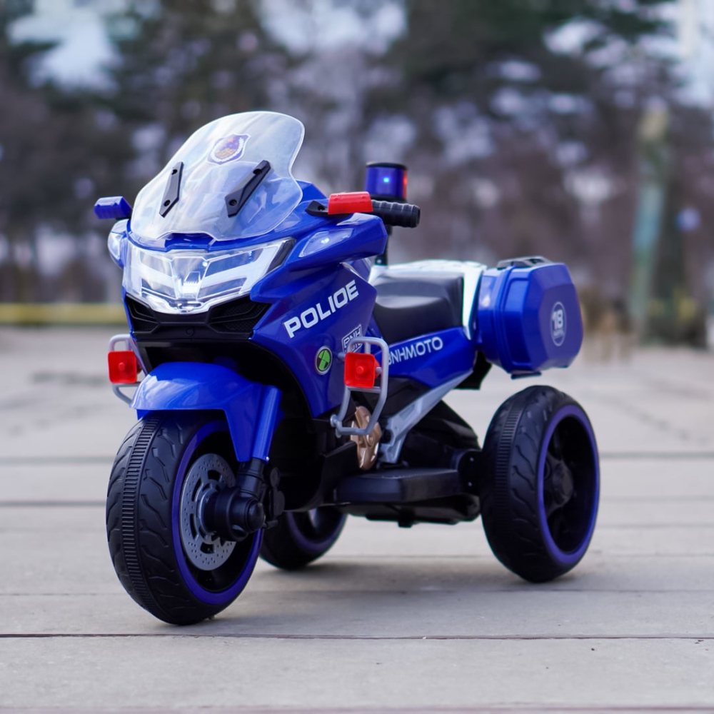 motocicleta electrica copii 3 roti police 60w 6v albastra cu lumini led [3]