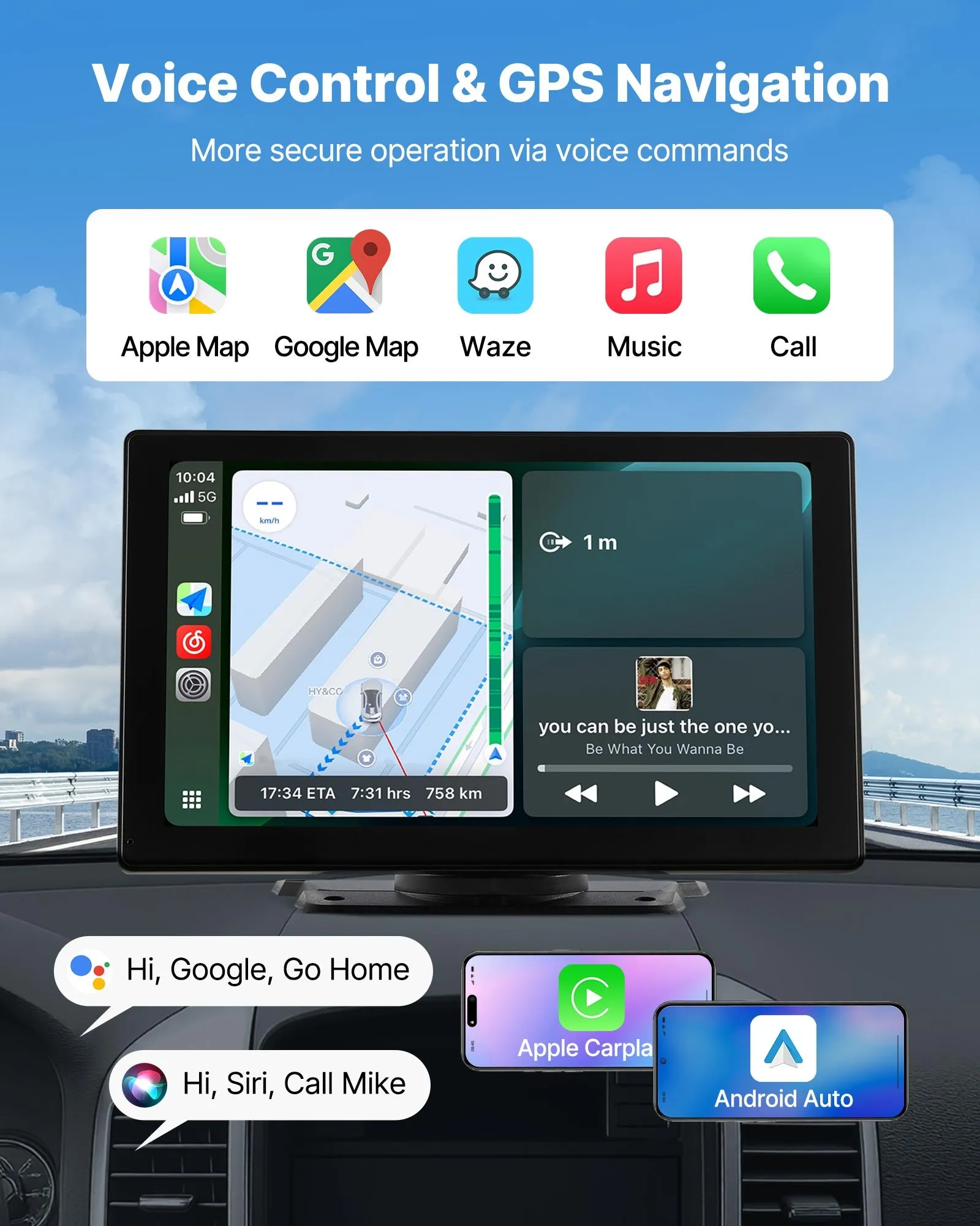 Navigație Auto 9 Inch Apple CarPlay Android Auto Wireless Bluetooth Universală [2]