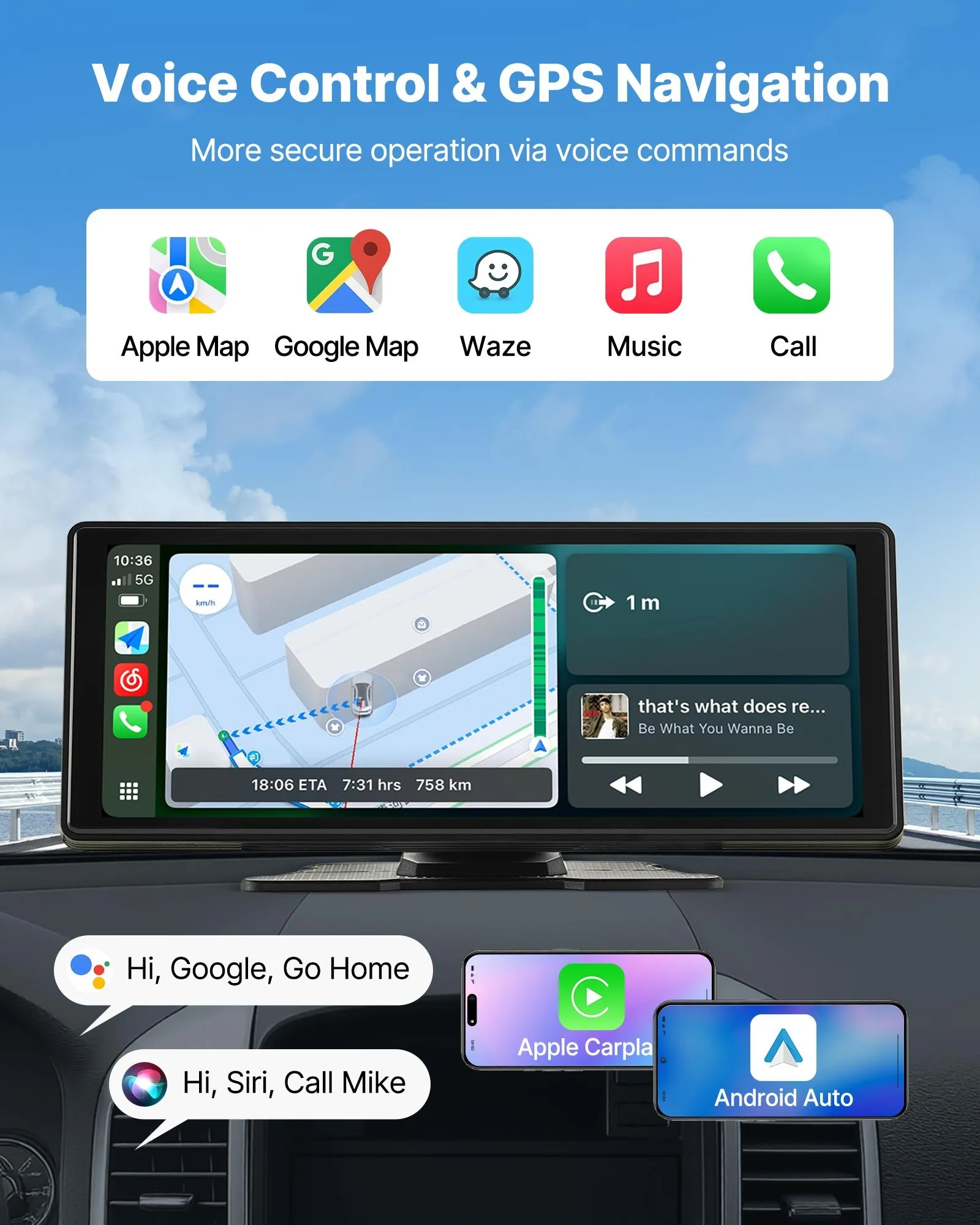 Navigatie Auto Multimedia Android, Apple CarPlay, Bluetooth, Transmitator FM, Negru [5]