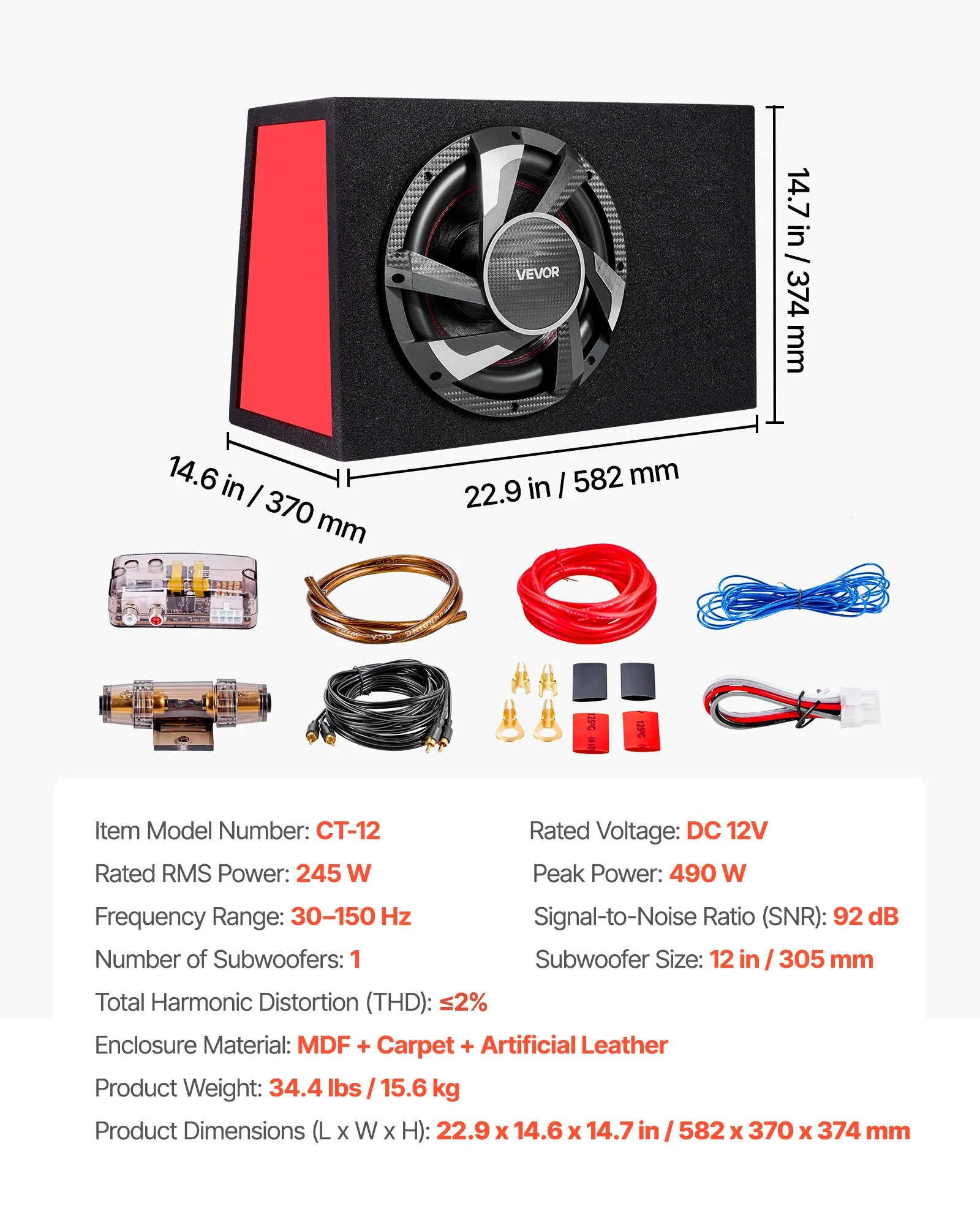 Pachet Subwoofer Auto Activ 30 cm 245W RMS | Amplificator Integrat + Kit Cabluri | Bass Puternic pentru Mașină [7]