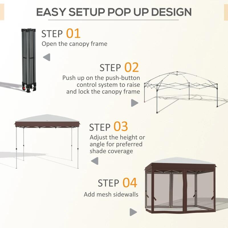 Pavilion/foisor pentru gradina/terasa, cadru metalic, cu plasa pentru insecte, inaltime ajustabila, maro, 3x3x2.7 m [8]