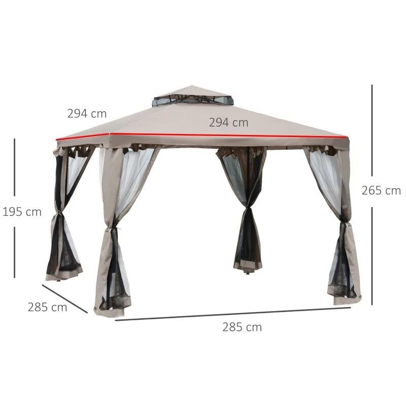 Pavilion/foisor pentru gradina/terasa, cadru metalic, cu perdele, cafeniu, 2.94x2.94x2.65 m, cu Plasa tantari insecte [3]
