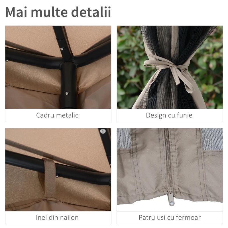 Pavilion/foisor pentru gradina/terasa, cadru metalic, cu perdele, cafeniu, 2.94x2.94x2.65 m, cu Plasa tantari insecte [6]