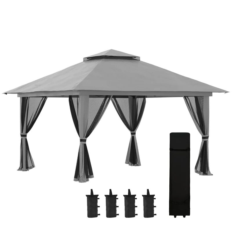 Pavilion/foisor PREMIUM pentru gradina/terasa, pliabil, Oxford, cadru metalic, plasa insecte, gri [8]