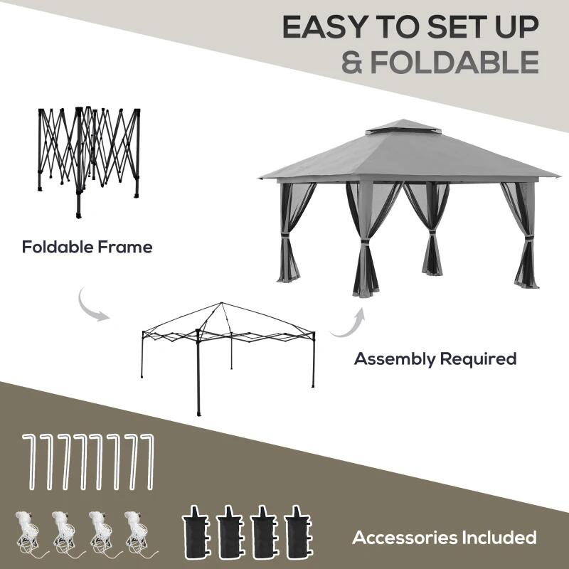 Pavilion/foisor PREMIUM pentru gradina/terasa, pliabil, Oxford, cadru metalic, plasa insecte, gri [3]